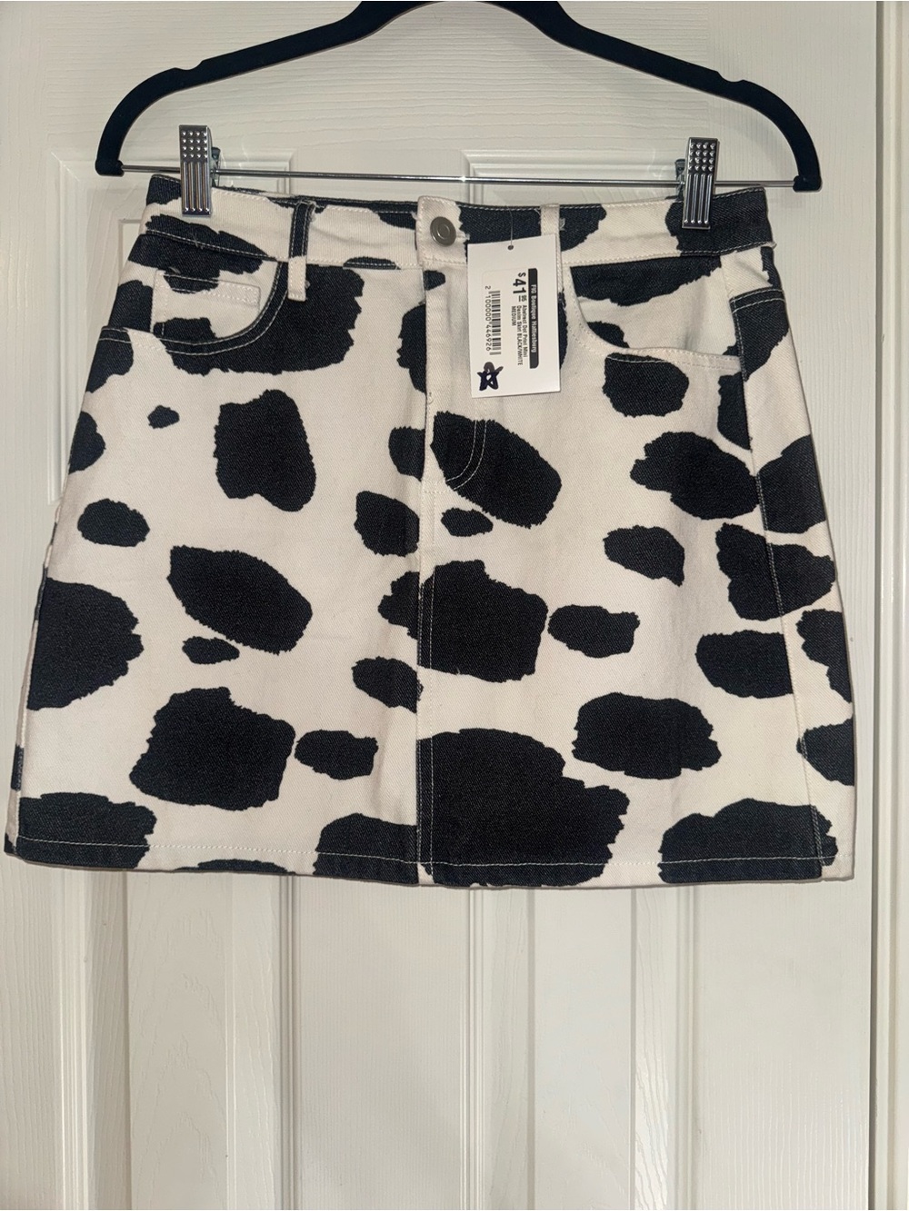 NWT Peach Love California Black & White Abstract Dot Print Mini Denim Skirt